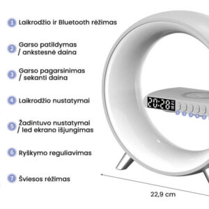 LED лампа с безжично зарядно за телефон, високоговорител и будилник Užsisakykite Trendai.lt 15