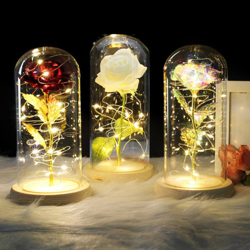Светеща роза в стъклена декоративна лампа Užsisakykite Trendai.lt